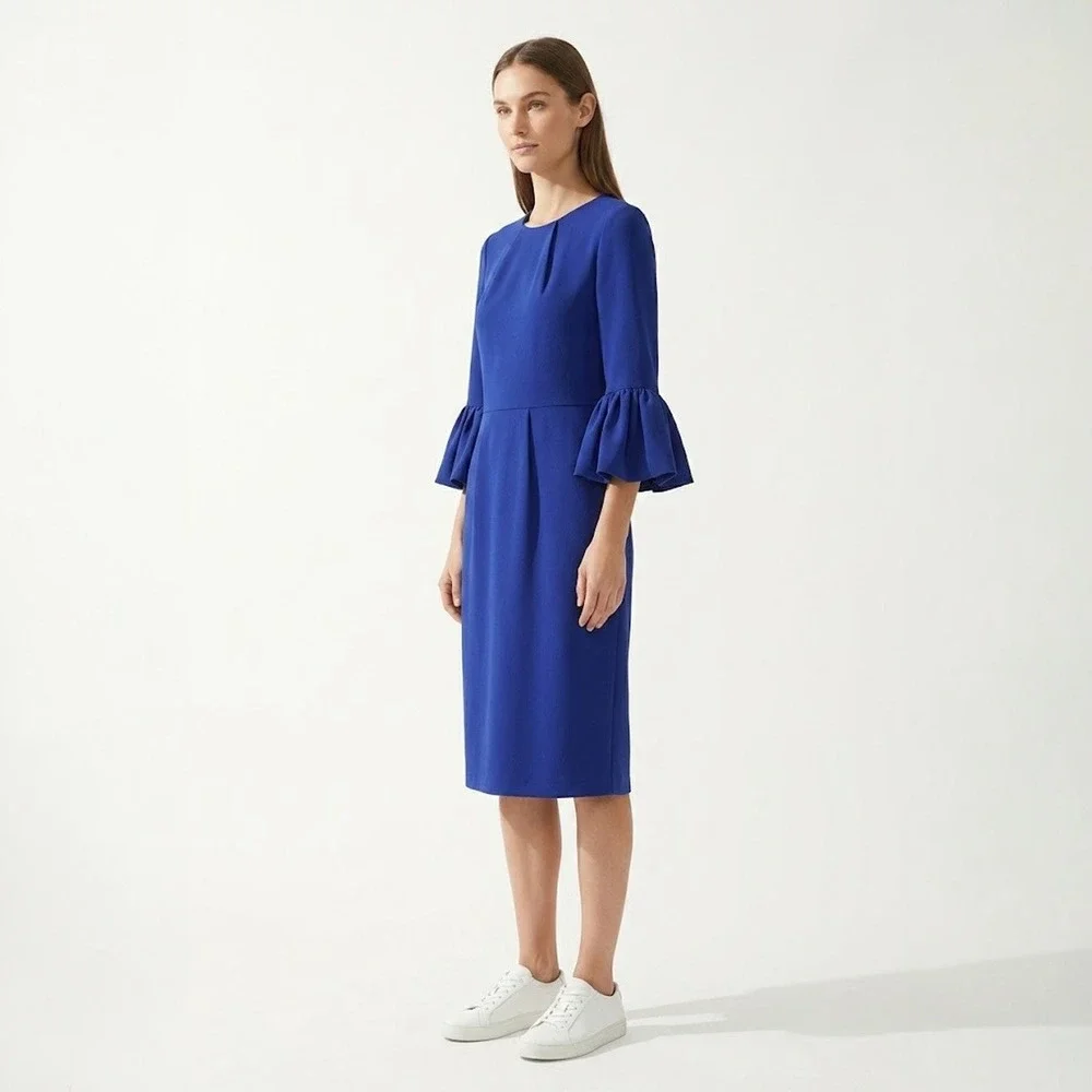 Betsy & Adam Bell Sleeve Sheath Elegant Lined Cocktail Sheath Dress Blue Women 8